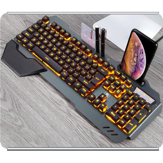 NT-001 Ergonomic Wired Gaming Keyboard with RGB Backlight and Phone Holder (Waterproof) Available in Black or White