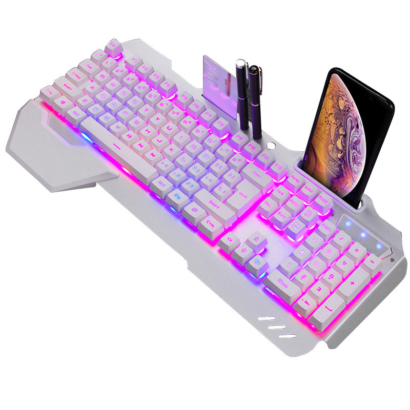 NT-001 Ergonomic Wired Gaming Keyboard with RGB Backlight and Phone Holder (Waterproof) Available in Black or White