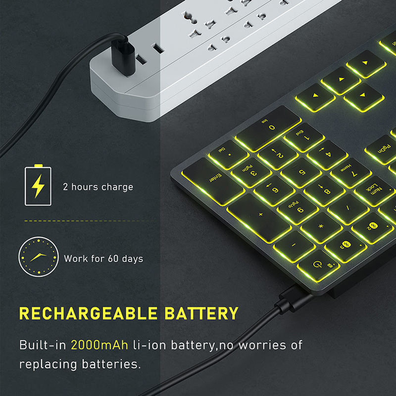 Multi-Device Bluetooth Backlit Rechargeable Wireless Keyboard (NR - 122021034)