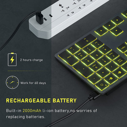 Multi-Device Bluetooth Backlit Rechargeable Wireless Keyboard (NR - 122021034)