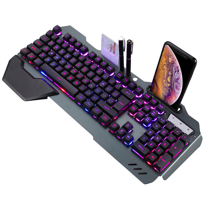 NT-001 Ergonomic Wired Gaming Keyboard with RGB Backlight and Phone Holder (Waterproof) Available in Black or White