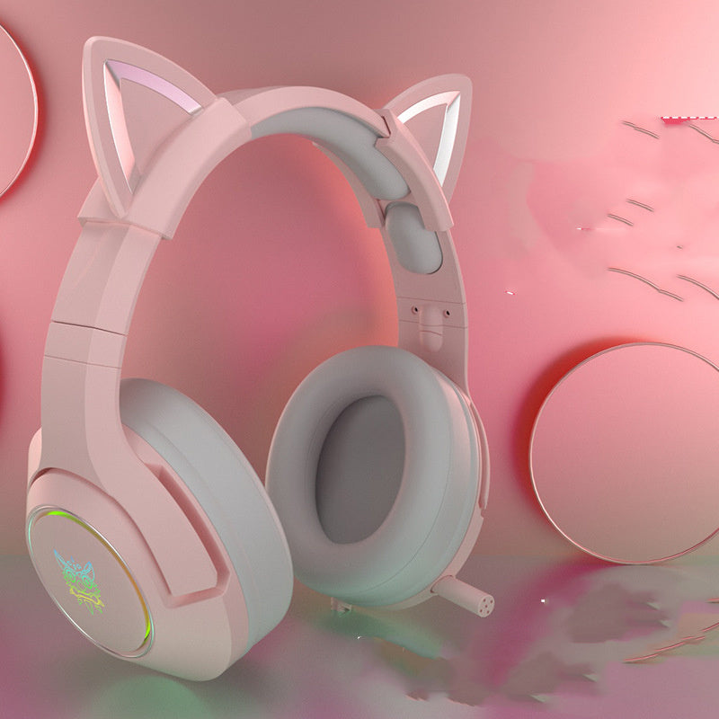 NT-010 Neko Gaming Headset: Wired Cat Ears w/ Microphone for Gaming and Fun ( Black / White/ Pink)