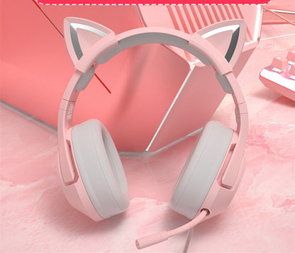 NT-010 Neko Gaming Headset: Wired Cat Ears w/ Microphone for Gaming and Fun ( Black / White/ Pink)