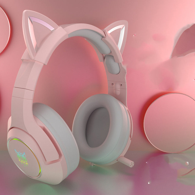 NT-010 Neko Gaming Headset: Wired Cat Ears w/ Microphone for Gaming and Fun ( Black / White/ Pink)