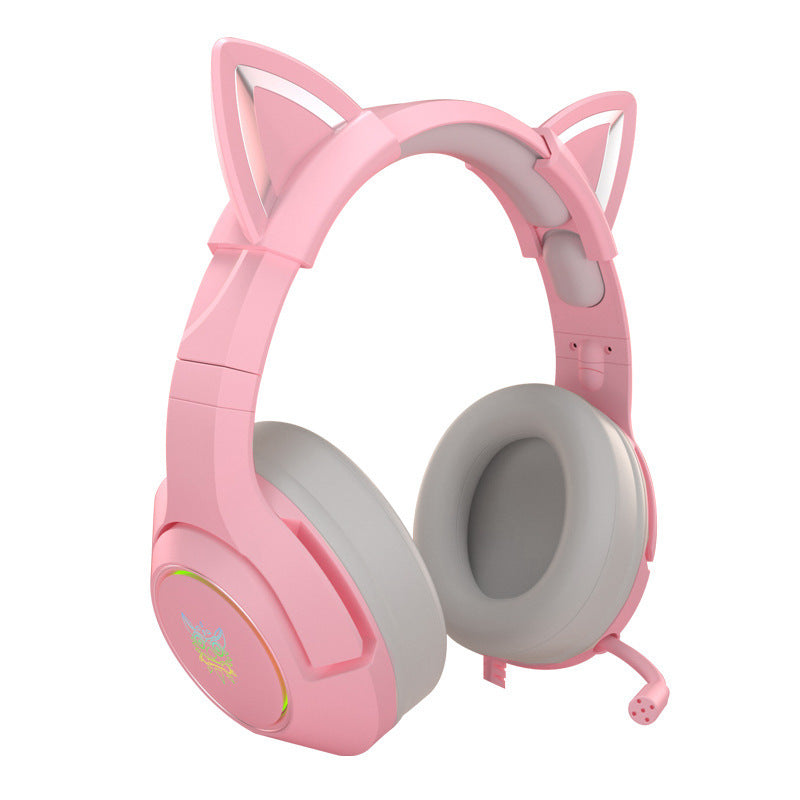 NT-010 Neko Gaming Headset: Wired Cat Ears w/ Microphone for Gaming and Fun ( Black / White/ Pink)