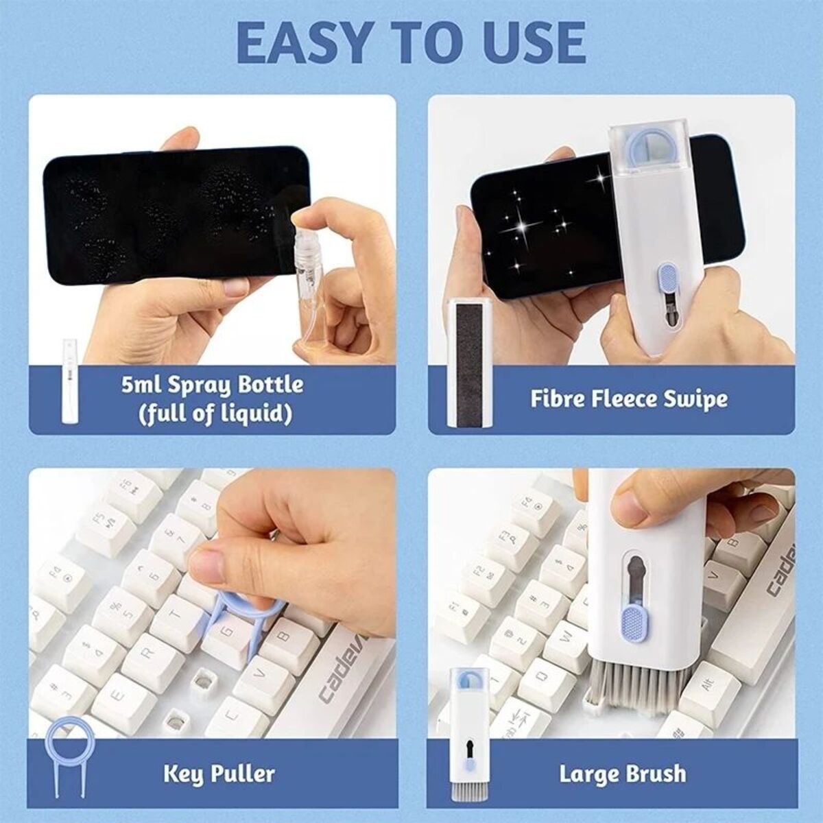 7-in-1 Keyboard, Phone and Earphone Cleaning Kit – Multi-Functional Cleaner with Keycap Puller