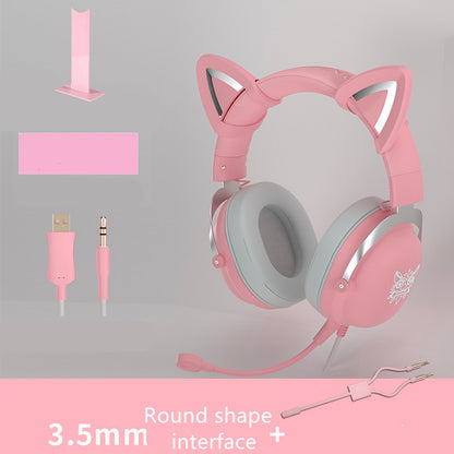 NT-010 Neko Gaming Headset: Wired Cat Ears w/ Microphone for Gaming and Fun ( Black / White/ Pink)