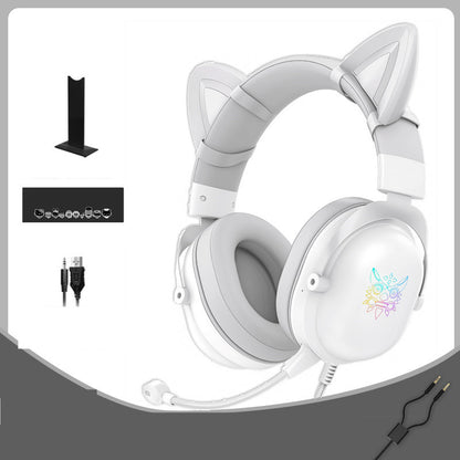 NT-010 Neko Gaming Headset: Wired Cat Ears w/ Microphone for Gaming and Fun ( Black / White/ Pink)