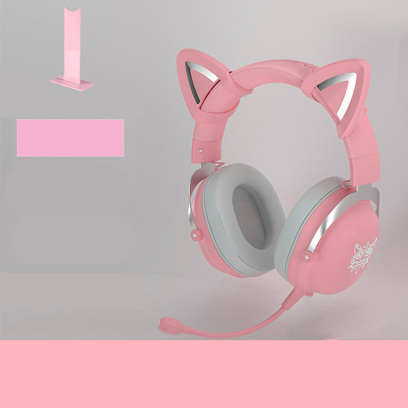 NT-010 Neko Gaming Headset: Wired Cat Ears w/ Microphone for Gaming and Fun ( Black / White/ Pink)